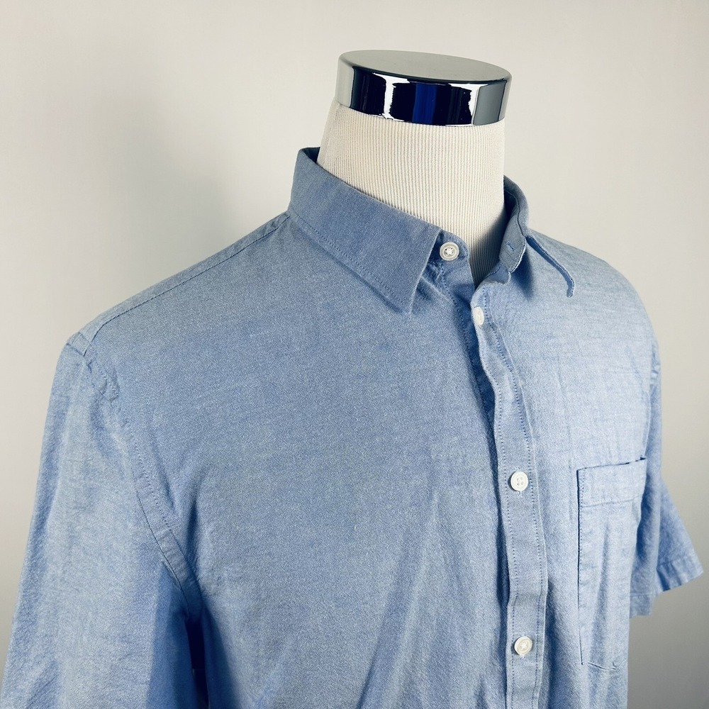 H&M XL Slim Fit Oxford Shirt Short Sleeve Light Blue Cotton Blend Button Front
